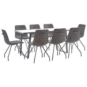 Трапезен комплект от 9 части, тъмнокафяв, изкуствена кожа