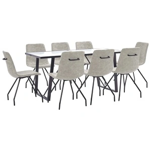 Трапезен комплект от 9 части, сив, изкуствена кожа
