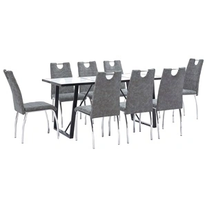 Трапезен комплект от 9 части, сив, изкуствена кожа