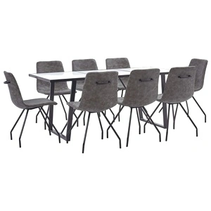 Трапезен комплект от 9 части, тъмнокафяв, изкуствена кожа