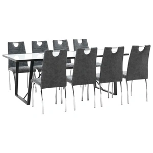 Трапезен комплект от 9 части, черен, изкуствена кожа