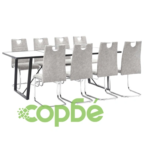 Трапезен комплект от 9 части, светлосив, изкуствена кожа ➤ топ цена ➤ sorbe.bg