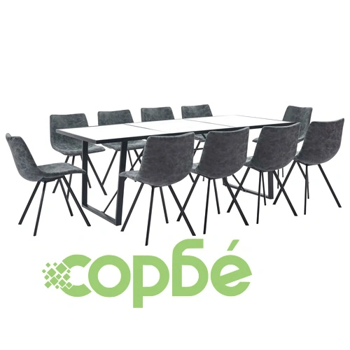 Трапезен комплект от 11 части, черен, изкуствена кожа ➤ топ цена ➤ sorbe.bg