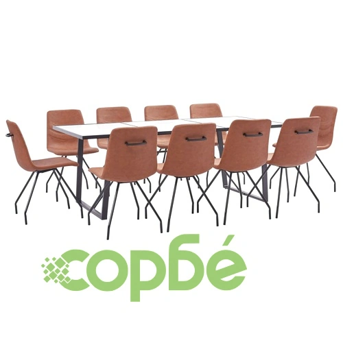 Трапезен комплект от 11 части, кафяв, изкуствена кожа  ➤ топ цена ➤ sorbe.bg