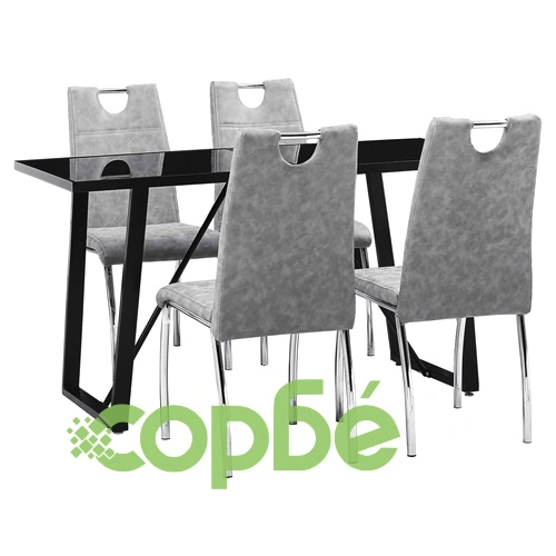 Трапезен комплект от 5 части, сив, изкуствена кожа ➤ топ цена ➤ sorbe.bg