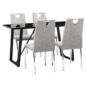 Трапезен комплект от 5 части, светлосив, изкуствена кожа