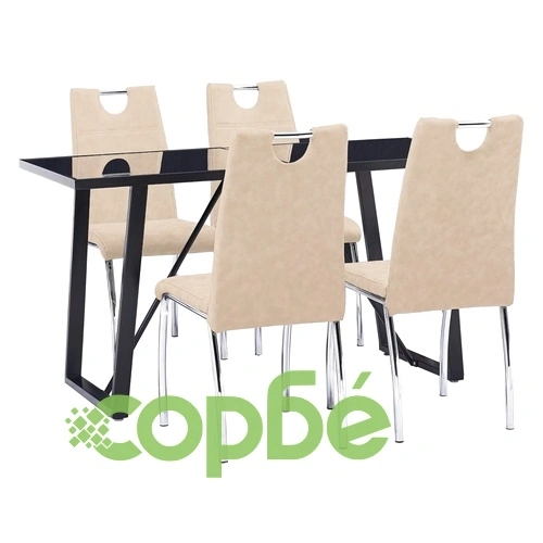 Трапезен комплект от 5 части, кремав, изкуствена кожа ➤ топ цена ➤ sorbe.bg