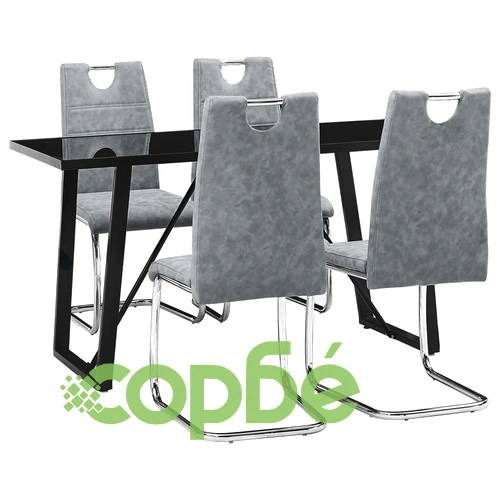 Трапезен комплект от 5 части, сив, изкуствена кожа ➤ топ цена ➤ sorbe.bg