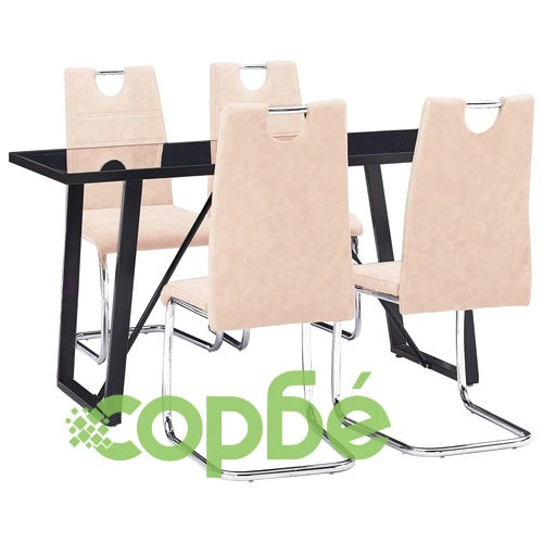 Трапезен комплект от 5 части, кремав, изкуствена кожа ➤ топ цена ➤ sorbe.bg