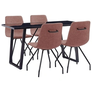 Трапезен комплект от 5 части, кафяв, изкуствена кожа