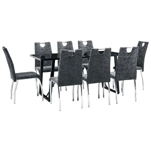 Трапезен комплект от 9 части, черен, изкуствена кожа