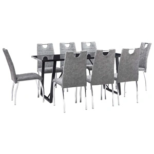 Трапезен комплект от 9 части, сив, изкуствена кожа