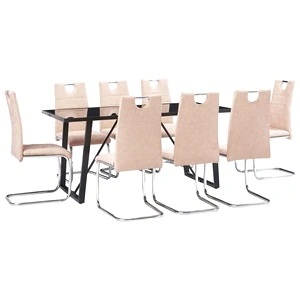 Трапезен комплект от 9 части, кремав, изкуствена кожа