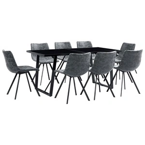 Трапезен комплект от 9 части, черен, изкуствена кожа
