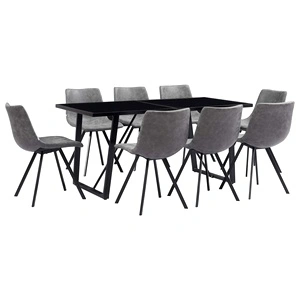 Трапезен комплект от 9 части, сив, изкуствена кожа