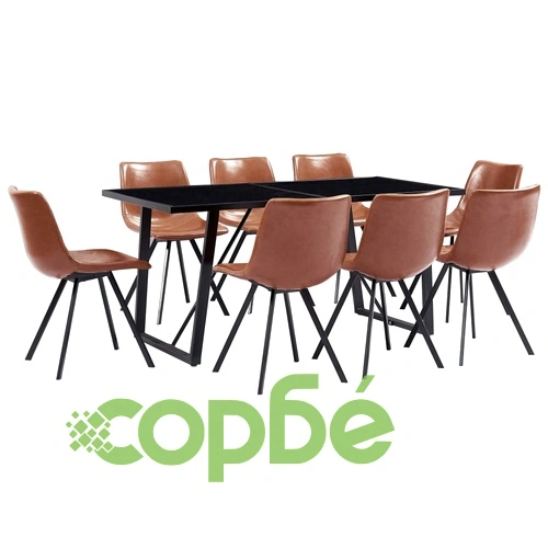 Трапезен комплект от 9 части, коняк, изкуствена кожа ➤ топ цена ➤ sorbe.bg