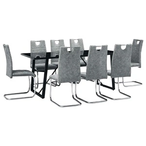 Трапезен комплект от 9 части, сив, изкуствена кожа