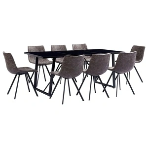 Трапезен комплект от 9 части, кафяв, изкуствена кожа