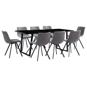 Трапезен комплект от 9 части, сив, изкуствена кожа