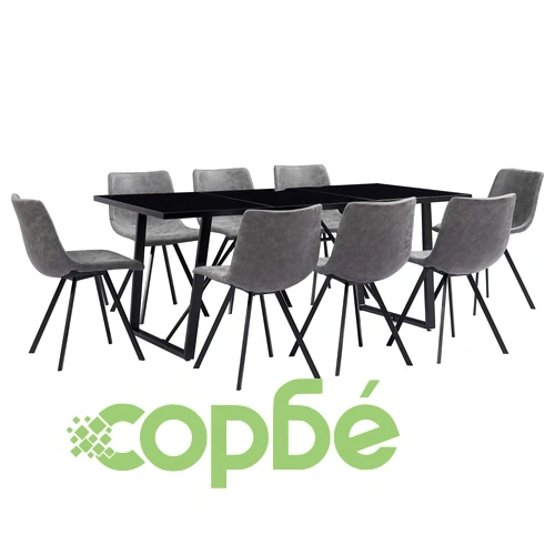 Трапезен комплект от 9 части, сив, изкуствена кожа ➤ топ цена ➤ sorbe.bg