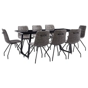 Трапезен комплект от 9 части, тъмнокафяв, изкуствена кожа