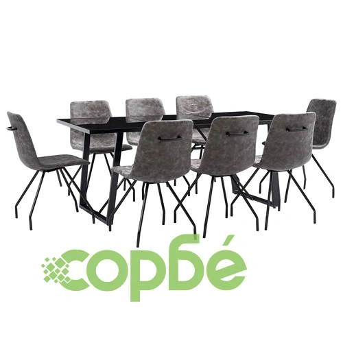 Трапезен комплект от 9 части, тъмнокафяв, изкуствена кожа ➤ топ цена ➤ sorbe.bg