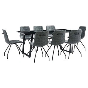 Трапезен комплект от 9 части, черен, изкуствена кожа