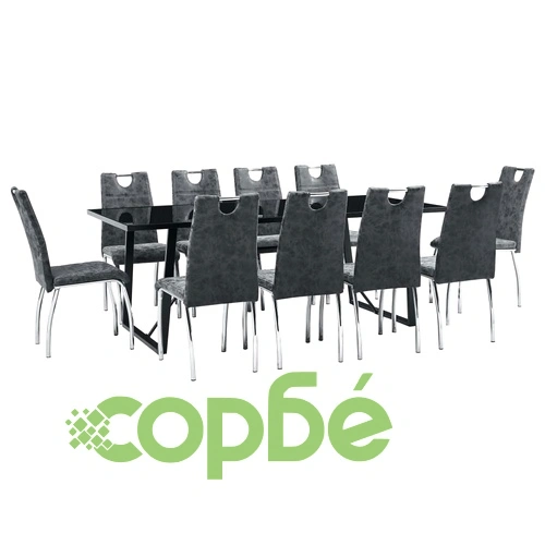 Трапезен комплект от 11 части, черен, изкуствена кожа ➤ топ цена ➤ sorbe.bg