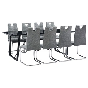 Трапезен комплект от 9 части, сив, изкуствена кожа