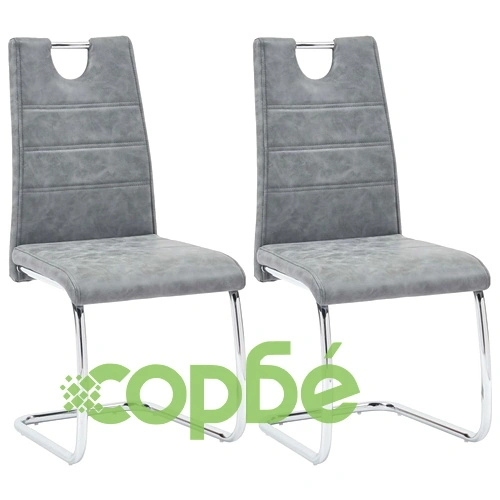 Трапезен комплект от 9 части, сив, изкуствена кожа ➤ топ цена ➤ sorbe.bg