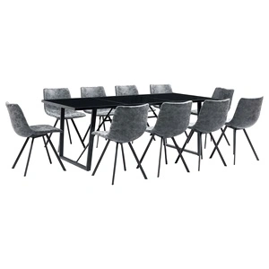 Трапезен комплект от 11 части, черен, изкуствена кожа