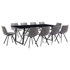 Трапезен комплект от 11 части, сив, изкуствена кожа