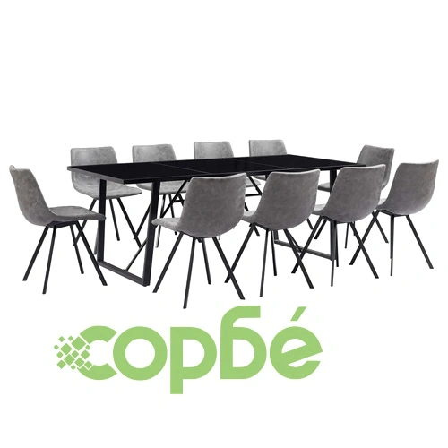 Трапезен комплект от 11 части, сив, изкуствена кожа ➤ топ цена ➤ sorbe.bg