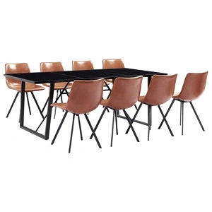 Трапезен комплект от 9 части, коняк, изкуствена кожа