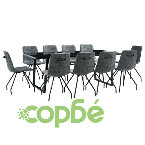 Трапезен комплект от 11 части, черен, изкуствена кожа ➤ топ цена ➤ sorbe.bg