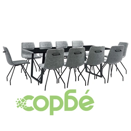 Трапезен комплект от 11 части, тъмносив, изкуствена кожа ➤ топ цена ➤ sorbe.bg