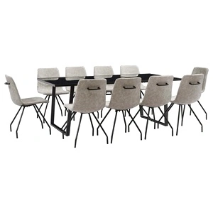 Трапезен комплект от 11 части, сив, изкуствена кожа