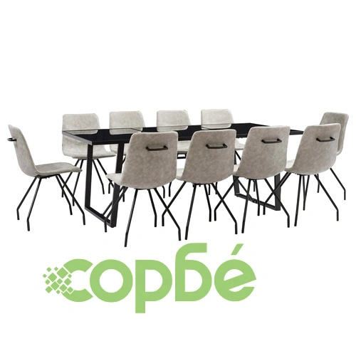 Трапезен комплект от 11 части, сив, изкуствена кожа ➤ топ цена ➤ sorbe.bg