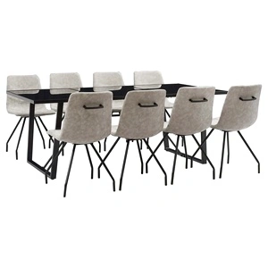 Трапезен комплект от 9 части, сив, изкуствена кожа