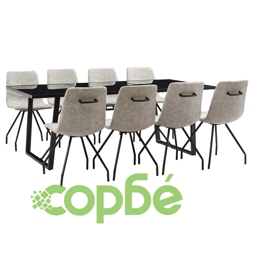 Трапезен комплект от 9 части, сив, изкуствена кожа ➤ топ цена ➤ sorbe.bg