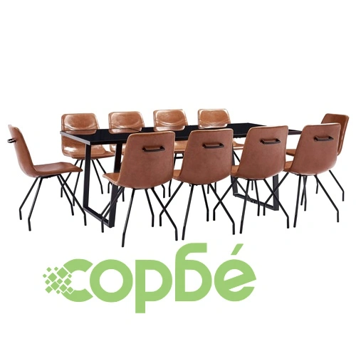 Трапезен комплект от 11 части, коняк, изкуствена кожа ➤ топ цена ➤ sorbe.bg