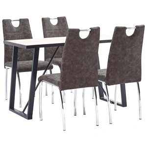 Трапезен комплект от 5 части, кафяв, изкуствена кожа