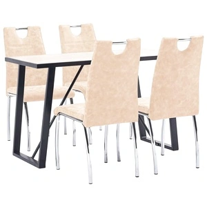 Трапезен комплект от 5 части, кремав, изкуствена кожа