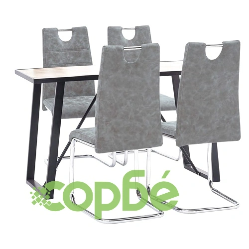 Трапезен комплект от 5 части, сив, изкуствена кожа ➤ топ цена ➤ sorbe.bg