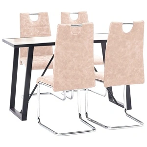 Трапезен комплект от 5 части, кремав, изкуствена кожа