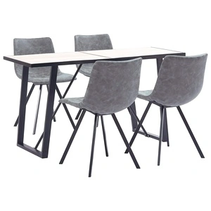 Трапезен комплект от 5 части, сив, изкуствена кожа