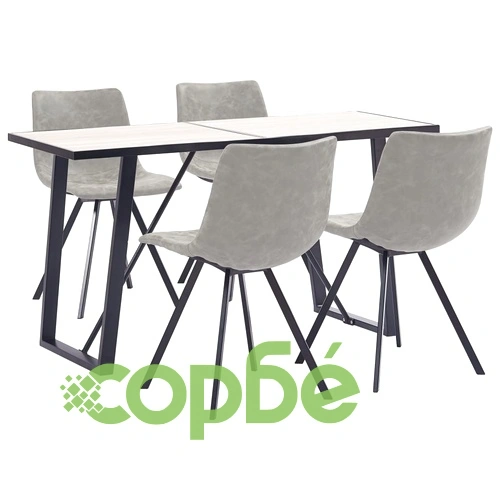 Трапезен комплект от 5 части, светлосив, изкуствена кожа ➤ топ цена ➤ sorbe.bg