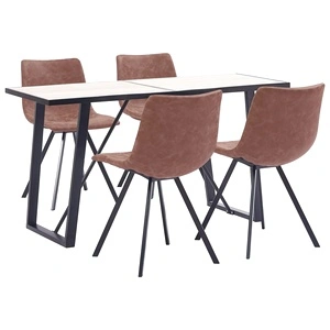 Трапезен комплект от 5 части, меко кафяво, изкуствена кожа