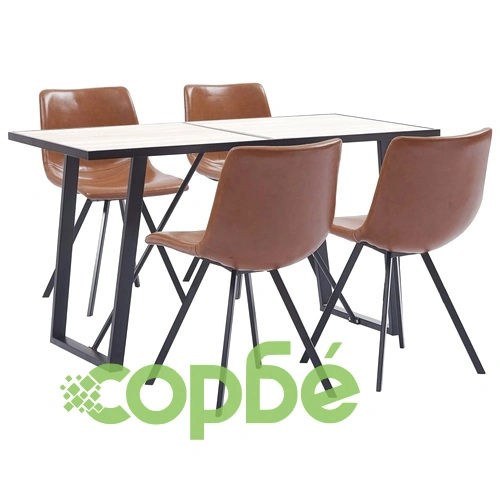 Трапезен комплект от 5 части, коняк, изкуствена кожа ➤ топ цена ➤ sorbe.bg