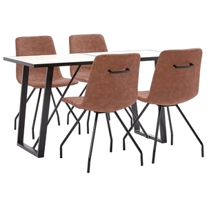 Трапезен комплект от 5 части, кафяв, изкуствена кожа